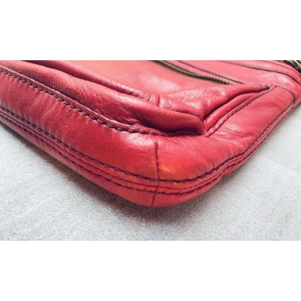 Fossil Magenta Pink Leather Crossbody Bag Purse Soft Cowhide ~ 11"x10"  VGUC - Picture 7 of 12